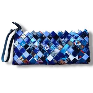 Recycled Handmade Candy Gum Wrapper Blue Woven Clutch Bag